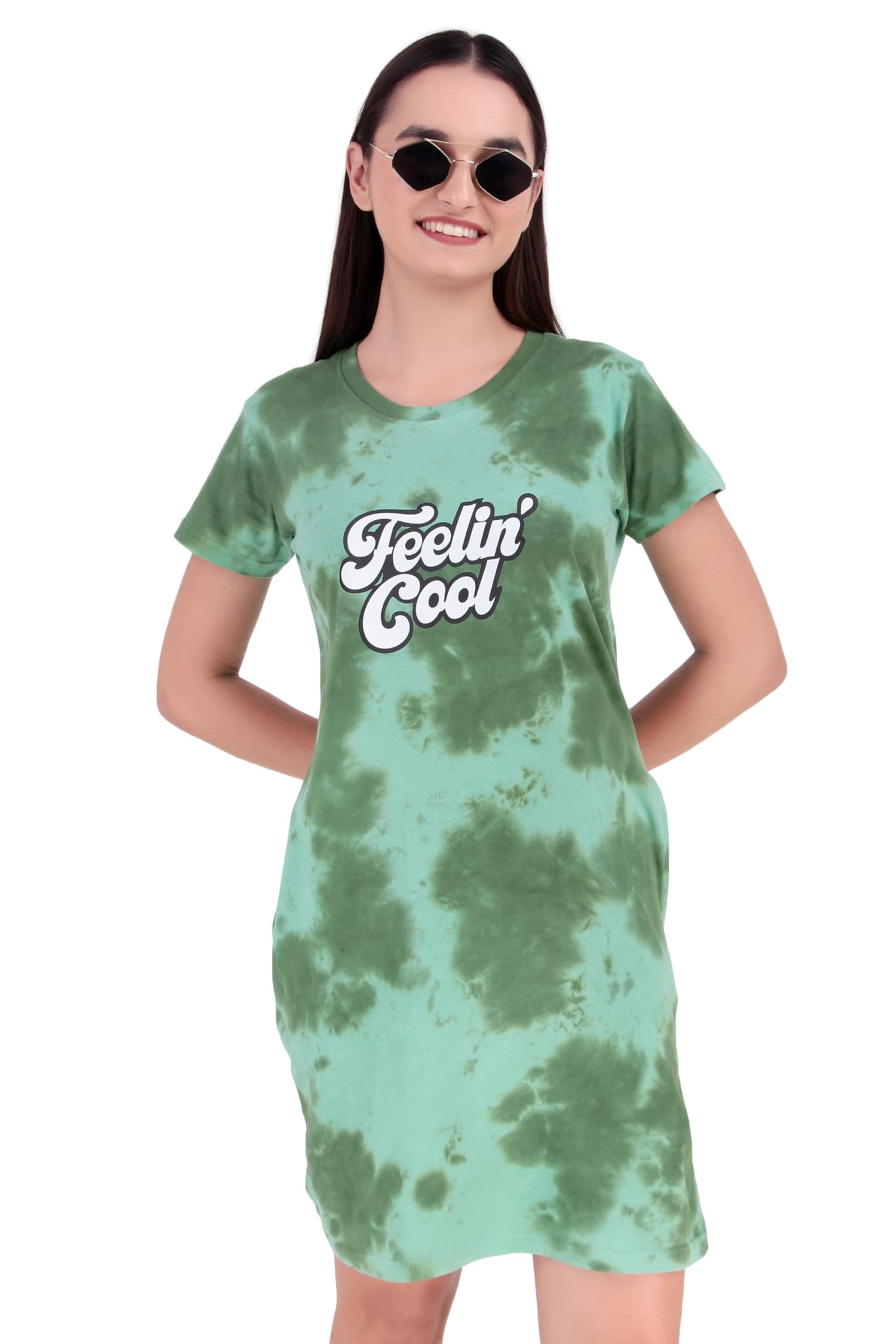 Stories.Label Women Cotton Long T-Shirt Dress in Knee Length with Side Pockets Include Plus Sizes (Size S -5XL)
