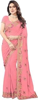 Women's Silk Saree with Heavy Floral Embroidered Border and Unstitched Blouse Piece for Women