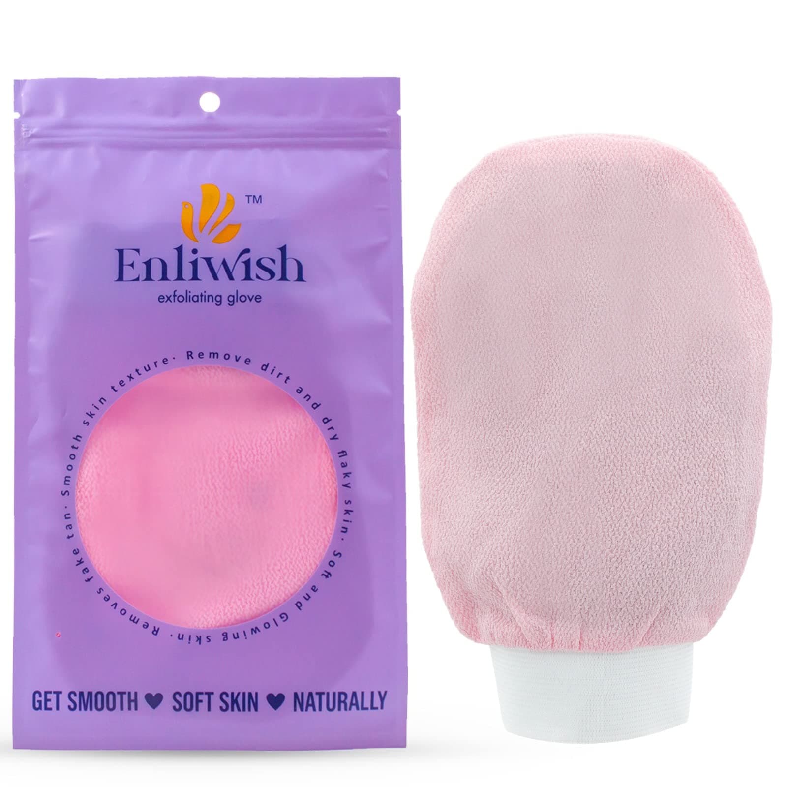 ENLIWISH Exfoliating Glove Mitt - Body Scrub for Bath Shower - Exfoliator Glove Visibly Lift Away Dead Skin - Tan Removal - 100% Viscose Deep Exfoliating Gloves for Soft Skin (Pink)