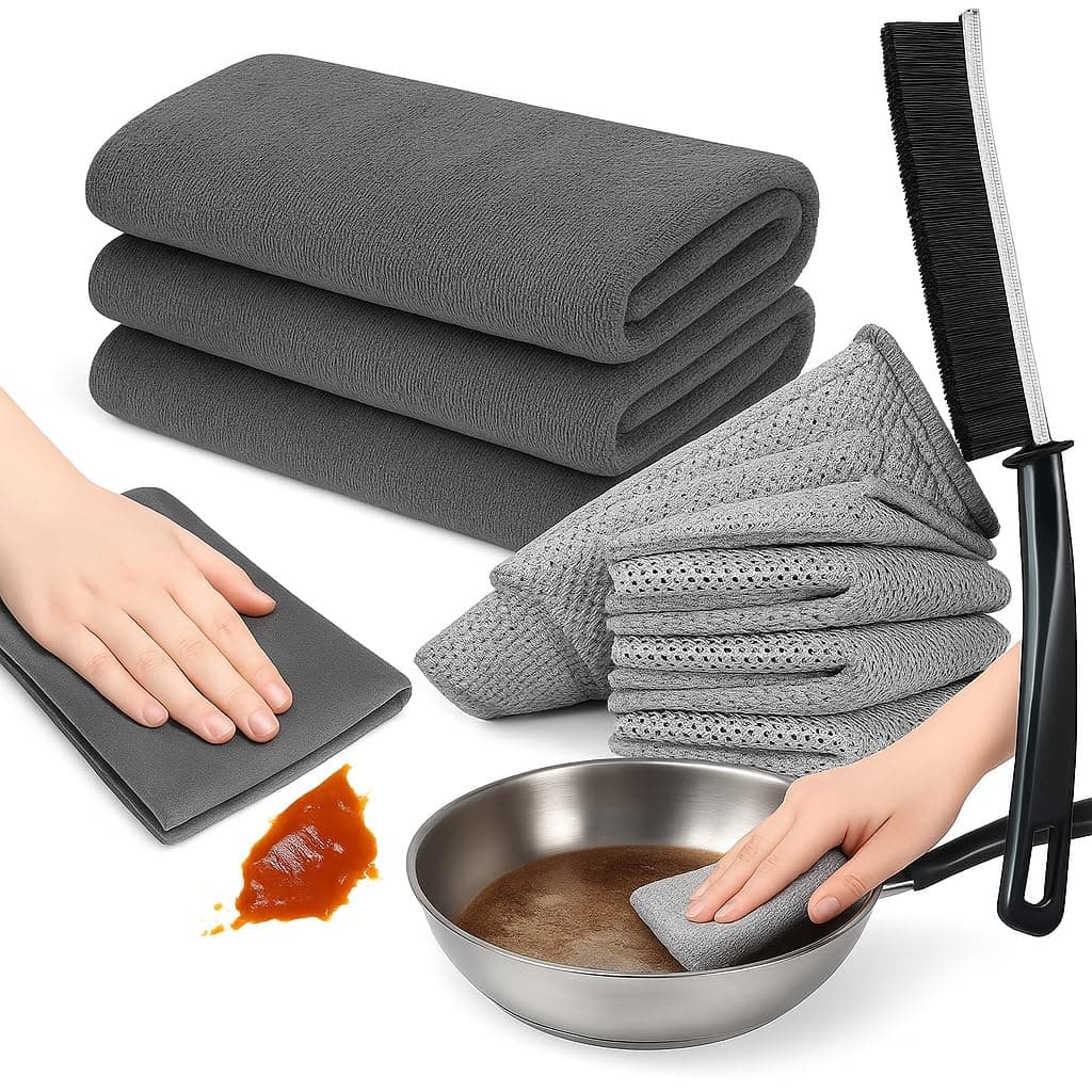 Premium Kitchen Cleaning Set – 10PCS Magic Cleaning Dish Cloth, Non-Scratch Scrubbing Cloths & Gap Cleaning Brush – Super Absorbent, Quick Dry, Lint-Free Cleaning Cloths for Dishes, Countertops & Home