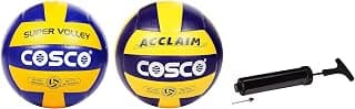 Cosco Super Volley Volleyball, Size 4 (Multicolour), Plastic Hand Pump (Black) Acclaim PU Leather Volleyball, Size 4 (Multicolour)