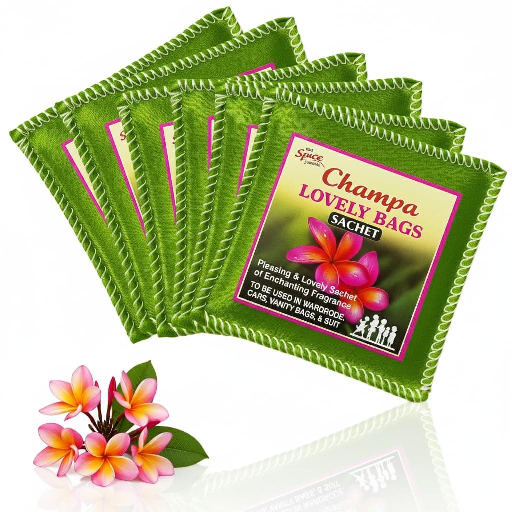 Mysore Champa Fragrance Sachets (6 Pack) | Natural Champa Powder |Eco-Friendly Cloth Pouch | Long-Lasting Freshener for Wardrobe,Cars, Bathroom, Closet, Saree, Cupboard