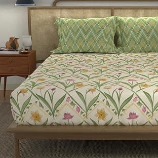 Urban Space Divine 100% Cotton Bedsheet for Double Bed with 2 Pillow Covers, Double Bedsheet (Size 90 x 100 inches, Spring Sage Green)