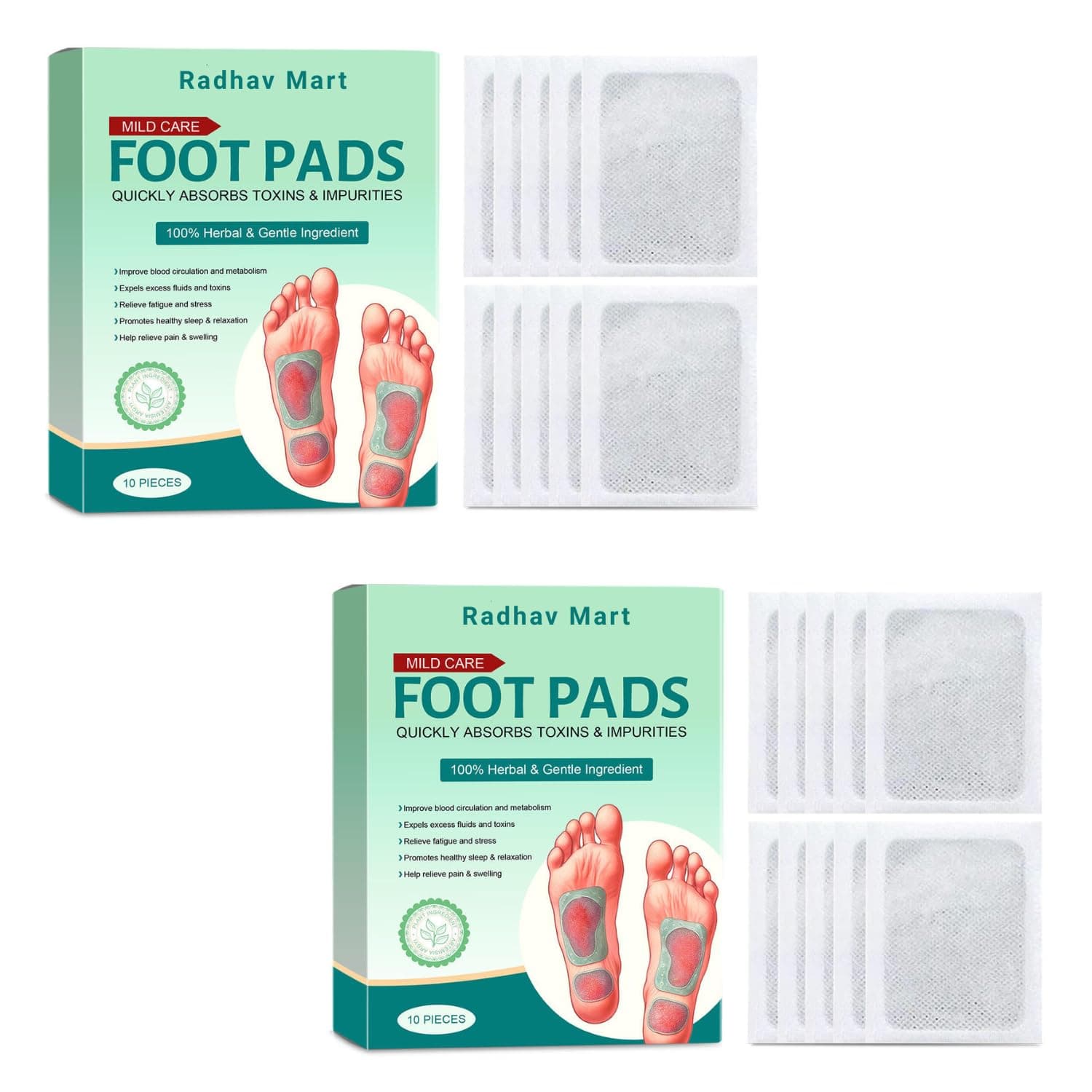 Radhav Mart Herbal Detox Foot Patch Pads with Bamboo Vinegar | Gentle Natural Foot Patches for Sleep Aid, Pain Relief & Toxin Removal, Acupoint Micro-Massage Technology