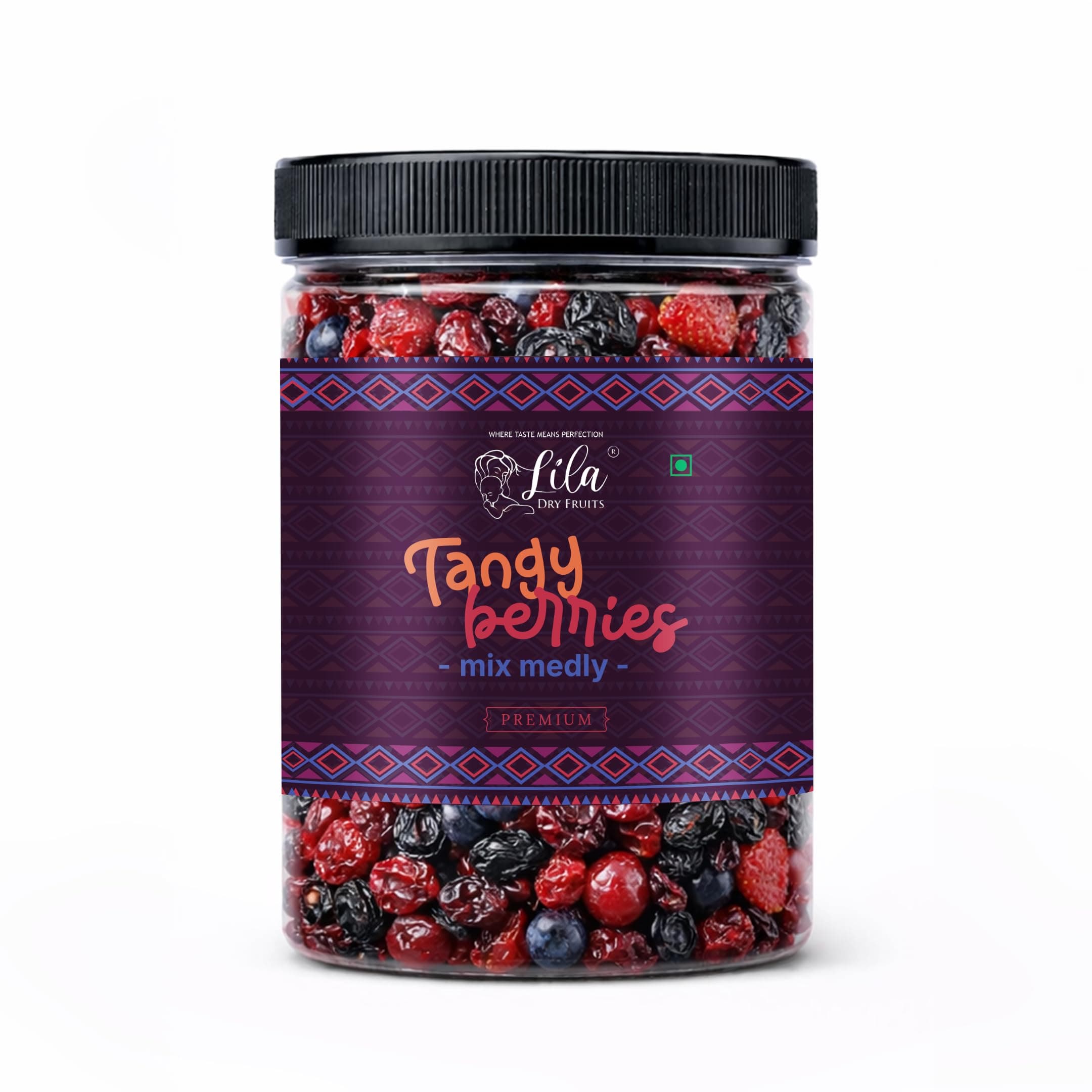 LILA DRY FRUITS Tangy Berries Mix Medley 1 kg (500g x 2) – Cranberry, Blueberry, Strawberry, Red Cherries & Black Raisins | Sweet & Tangy Dried Fruit Snack | Healthy Snack Mix Perfect for Gifting