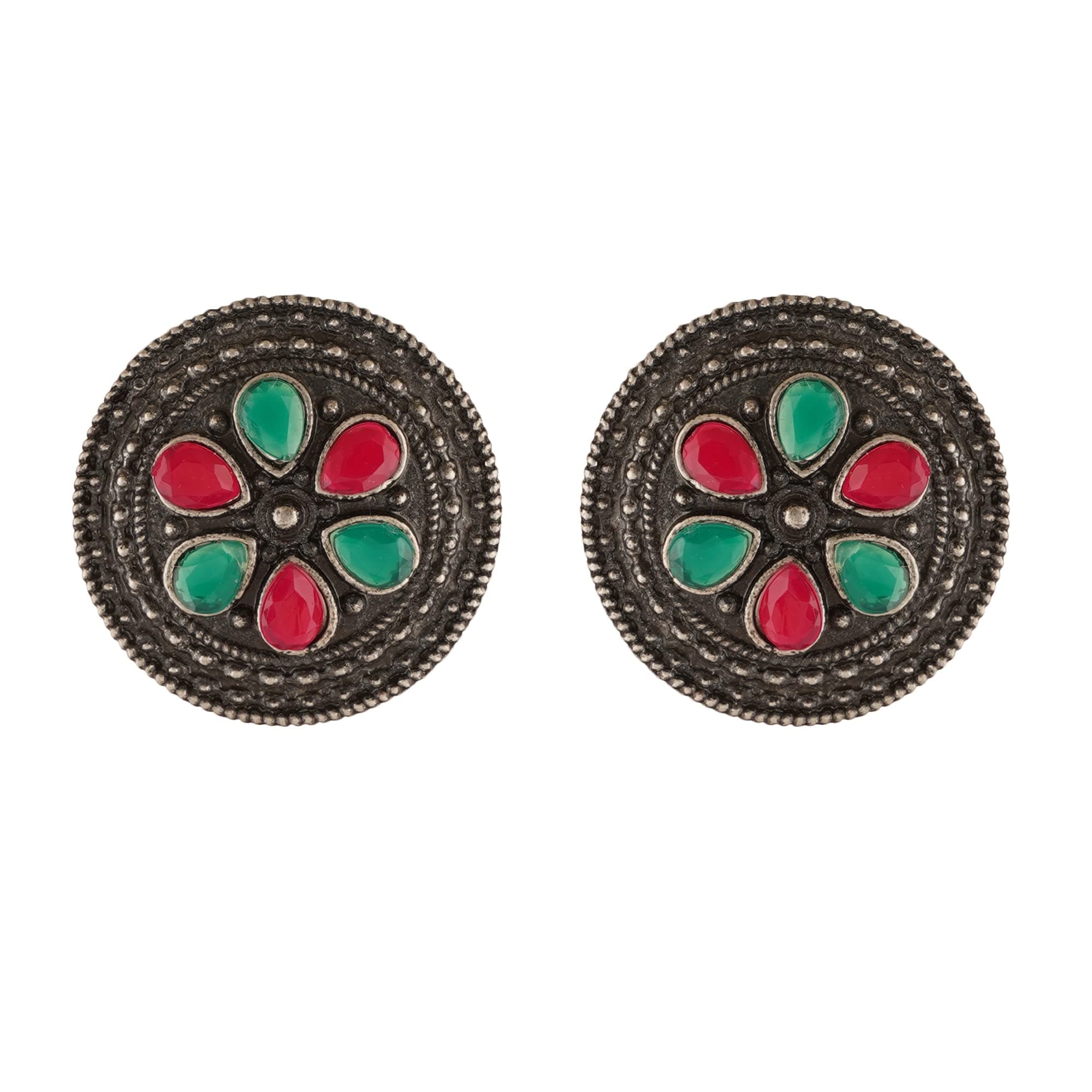 Shreyadzines Fashion Bollywood Jewellery Oxidized Black Polish Circular Designer Stone Studs Stud Indian Statement Earring For Women and Girls
