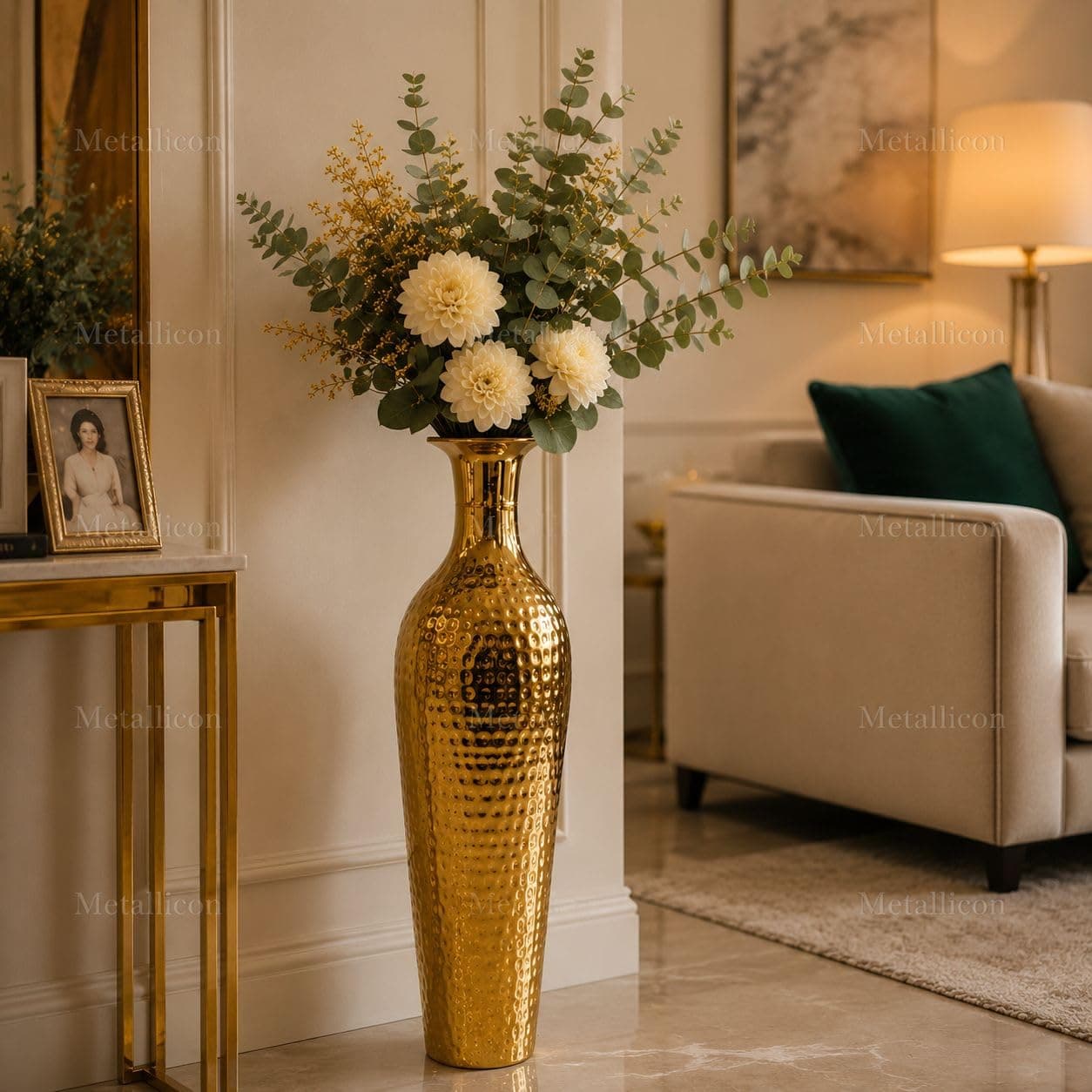 Metallicon Handcrafted Hammered Metal Floor Vase | 25.5 Inch Tall Decorative Flower Vase with 5 Inch Wide Mouth for Living Room & Home Décor
