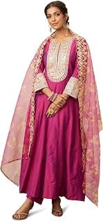 Amazon Brand - Myx Women's Embroidered Anarkali Kurta Suit Set with Organza Dupatta | A-Line Fit (Available in Plus Sizes)