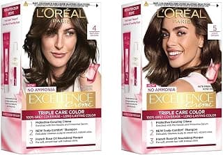 L'Oreal Paris Excellence Creme Hair Color, 4 Natural Dark Brown, 72ml+100g and L'Oréal Paris Excellence Creme Hair Color, 5 Natural Brown (72ml+100g)