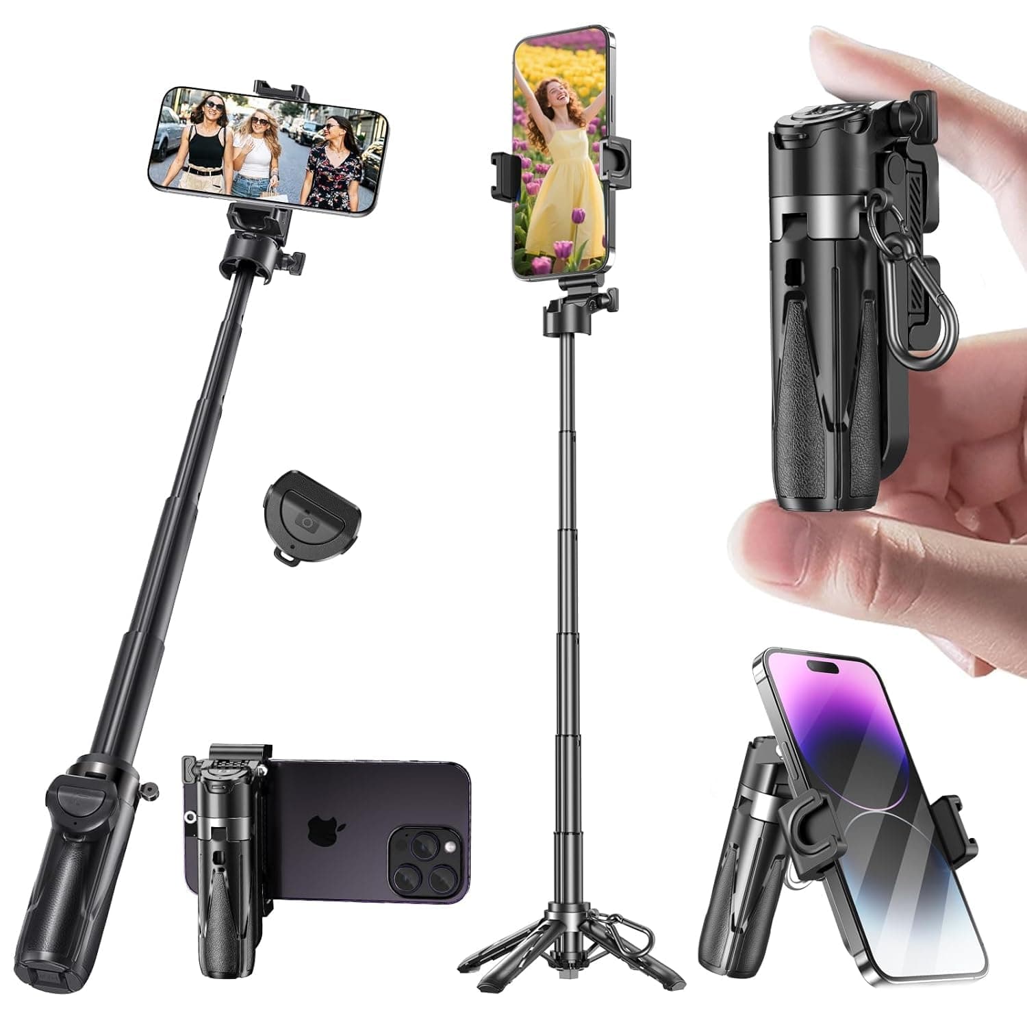 2025 Stainless Steel P15 MINI Pocket Monopod Retractable Selfie Stick Tripod with Wireless Shutter with Keychain Pocket Size,3 in 1 Mini Phone Grip 2 Cold Shoe,10M/393.7'' Wireless Shutter (P15)