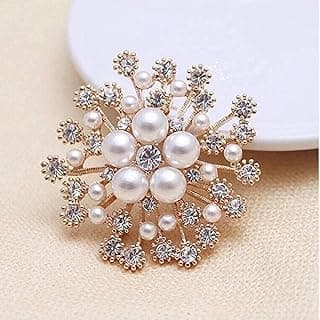 SHARUJA Elegant Pearl & Crystal Flower Brooch Pin for Women | Luxury Rhinestone Wedding Brooch for Saree, Dress, Shawl, Scarf, Party & Engagement Jewelry