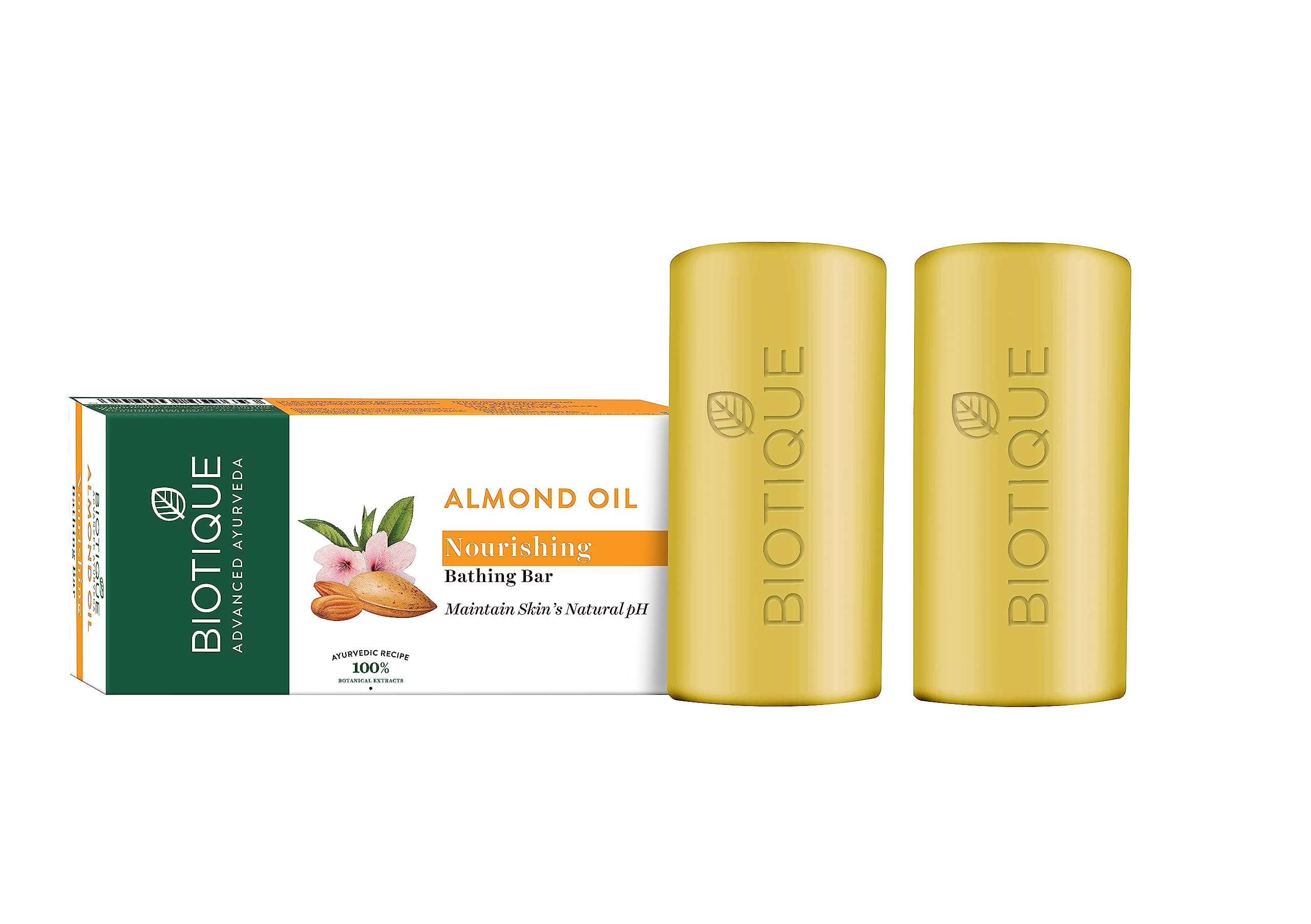 Biotique Almond Oil Nourishing Bathing Bar| Ayurvedic and Organically Pure| Maintains Skin’s Natural pH |100% Botanical Extracts| Suitable for All Skin Types | 150gm (Pack Of 2)
