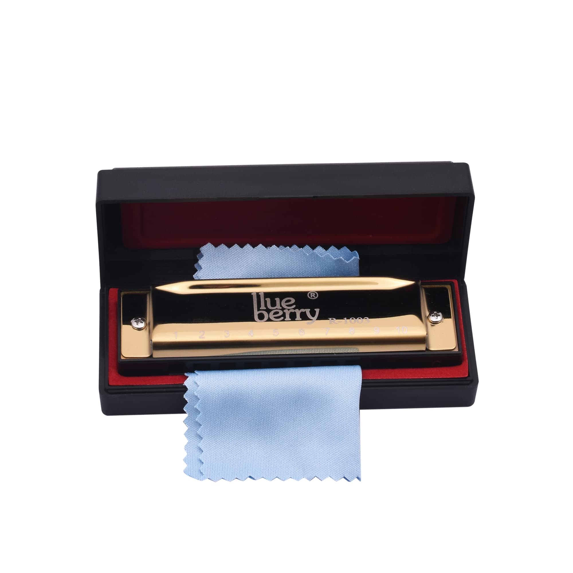 Blueberry R-1003 Key of C 10 Holes 20 Tones Blues Harp Diatonic Gold Mouth Organ (Gold)