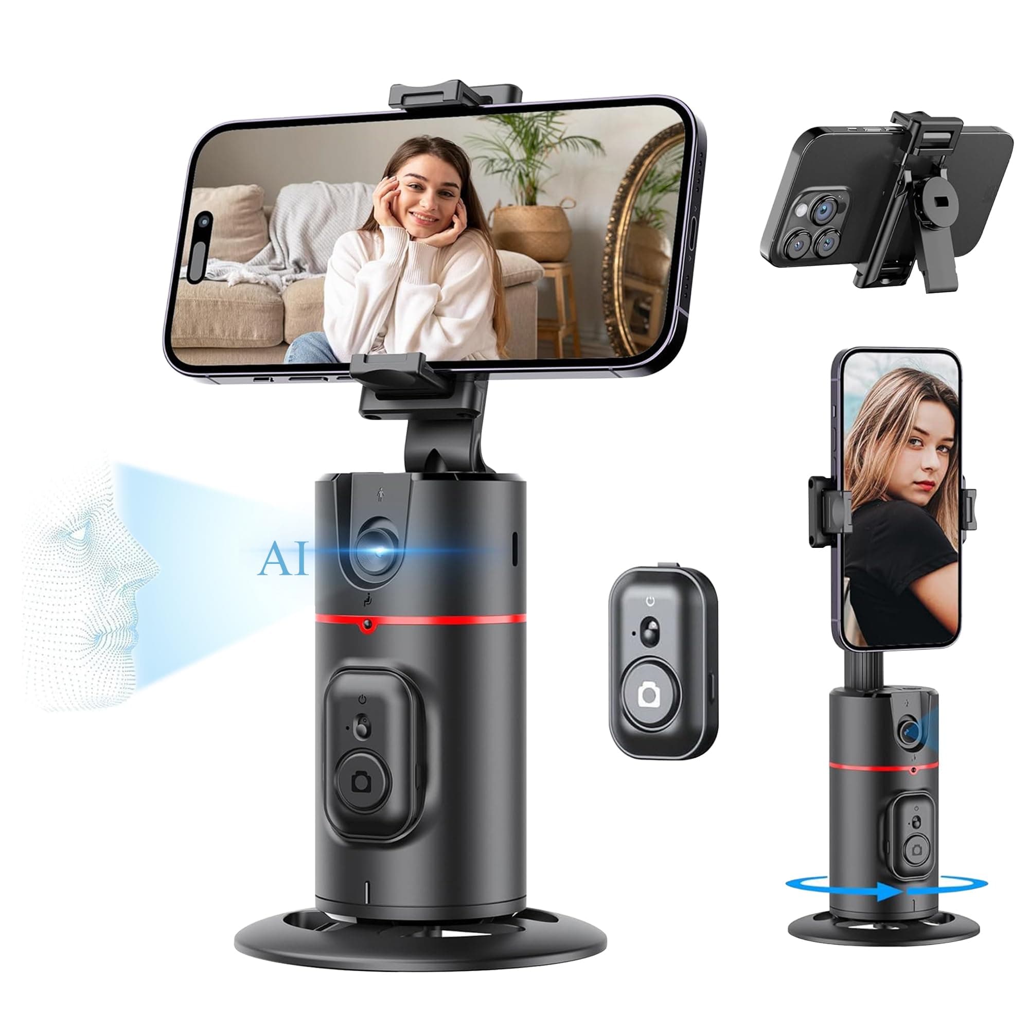 WeCool Ai Powered Auto Face Tracking Tripod,360° Rotation Mobile Holder for Smart Video Shoot with Remote,No App Needed,Gimbal Stabilizer with Gesture Control for Vlog,Streaming & Video Recording