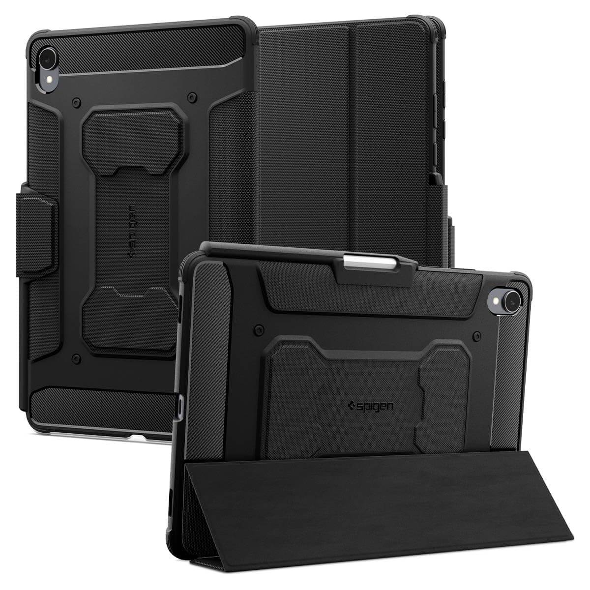 Spigen Rugged Armor Pro | Samsung Galaxy Tab S11 Case [S Pen Holder] [Trifold Stand] 11 inch Folio Full Cover | TPU+PU Leather - Black