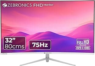 ZEBRONICS AC32FHD LED Curved 75Hz 80Cm (32") (81.28 Cm) 1920x1080 Pixels FHD Resolution Monitor with HDMI + VGA Dual Input, Built-in Speaker, Max 250 Nits Brightness, White