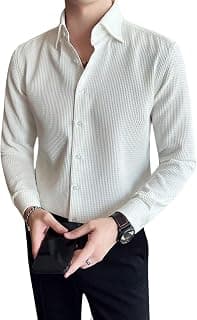 GRECIILOOKS Men's Shirt | Formal Button Down – Slim Fit Office Shirt's for Men | Premiuim Textured Long Sleeve Cotton Blend | Business & Meeting Ready