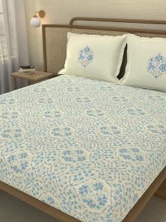 Portico New York Signature - Serenity Essence 180 TC Cotton Blue Queen Bed Fitted Sheet with 2 Pillow Covers