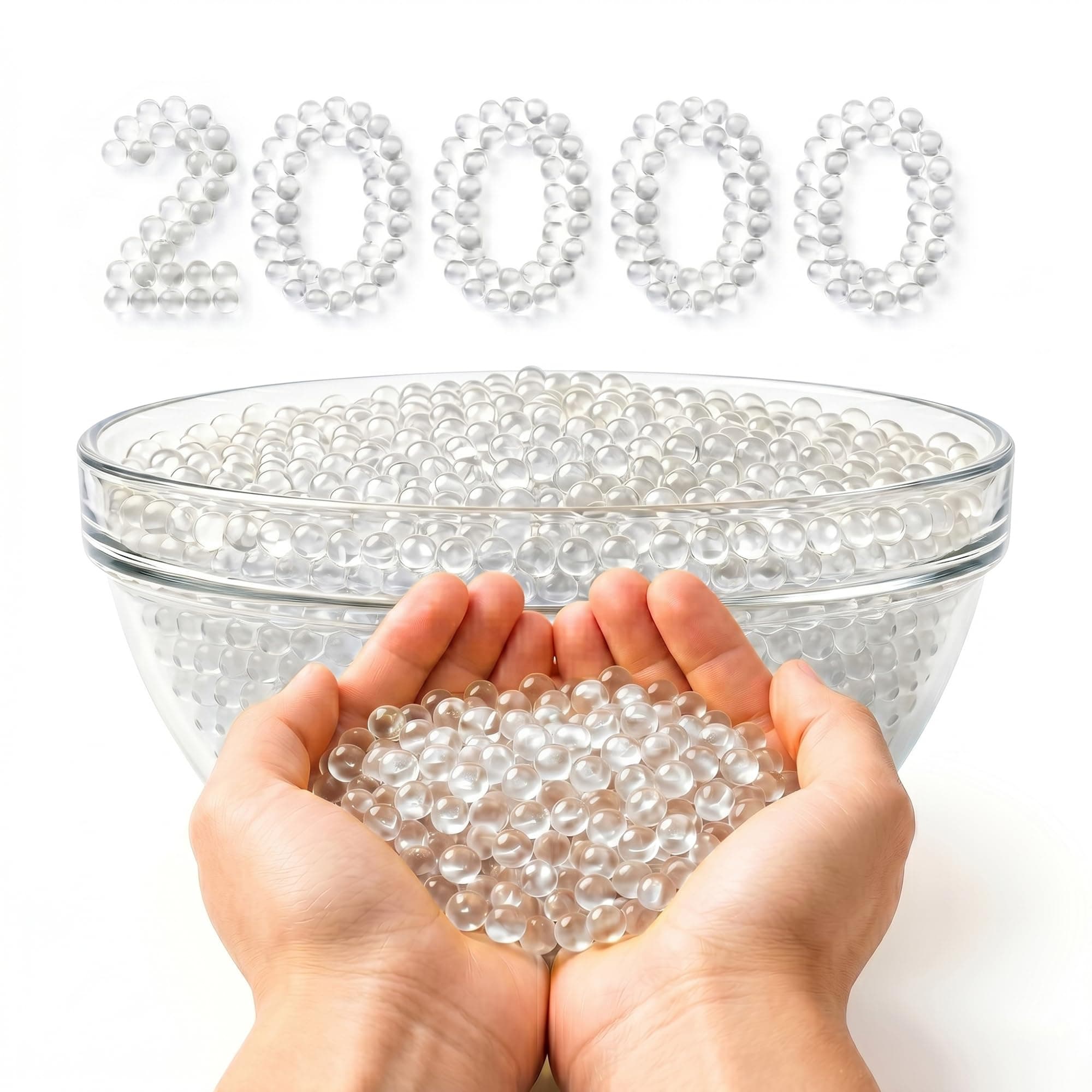 Verat Gel Blaster Refill Water Beads Transparent for Gun Suitable Size 7–8mm Safe Non-Toxic Ammo for Gel Guns & Decorative Vase Filler (This Gel Balls for Specially for Gun) (2 Packets, White 20000)