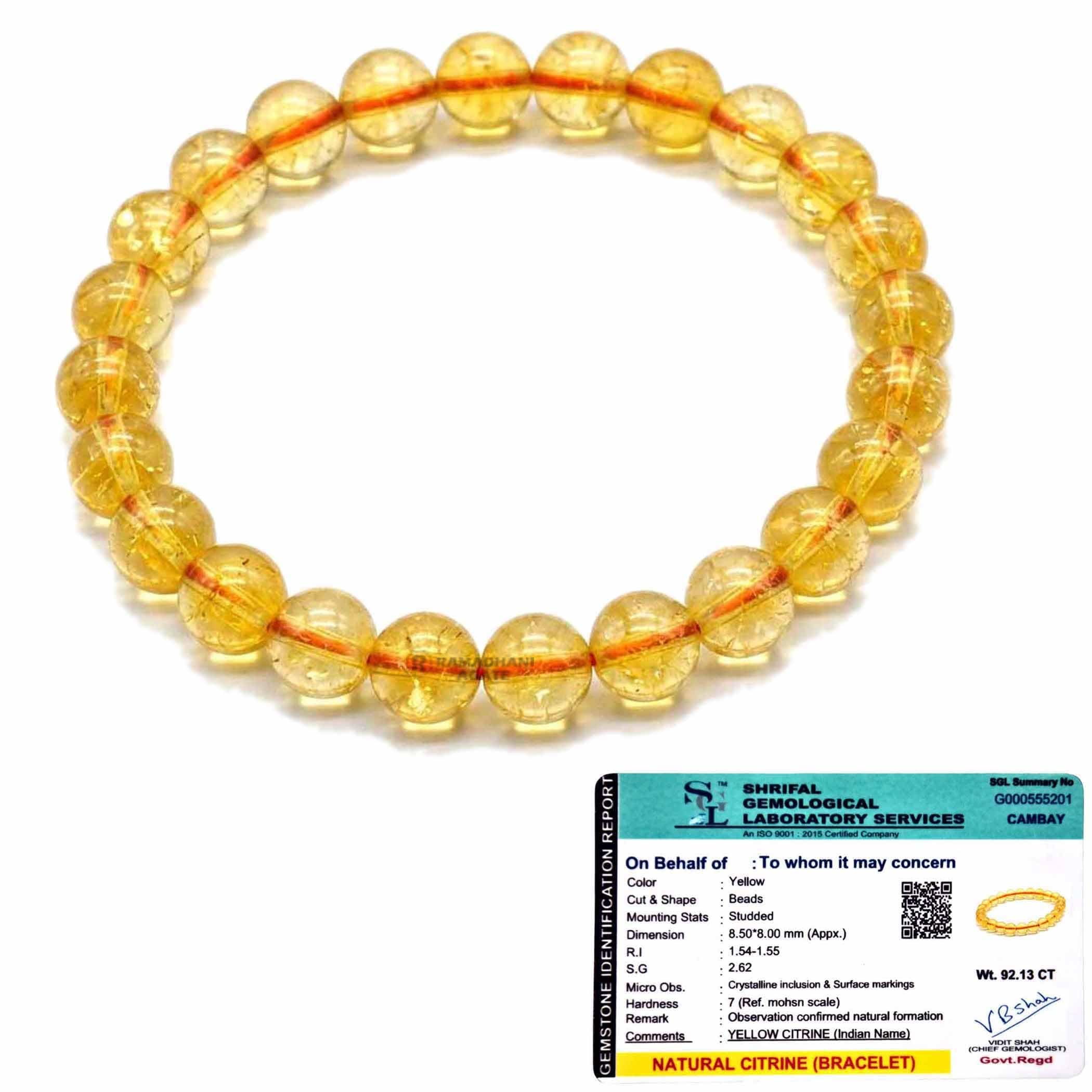 Citrine Bracelet Yellow | Certified & Energized Crystal Bracelet for Wealth, Prosperity & Financial Luck | 8mm Natural Gemstone Beads | Reiki Healing Bracelet for Men, Women, Boys & Girls (Pack of 1)