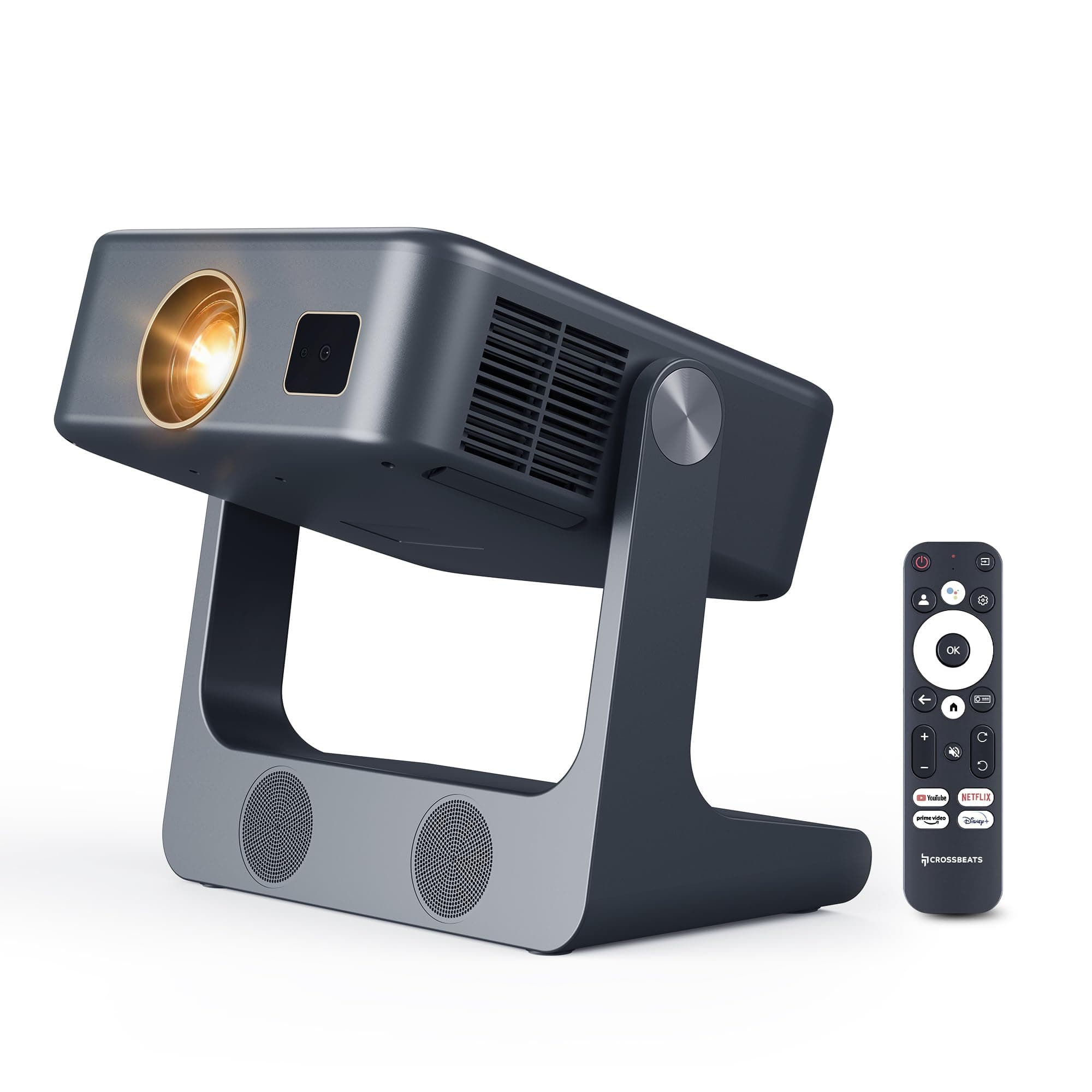 [Google TV Official] Crossbeats Lumex Solis Projector 4k Ultra HD, 1080p Native, Android 14 WiFi, 1000 ANSI, Smart Mini Projector for Room, Portable Home Theater Cinema, Built-in Apps, 300''Display