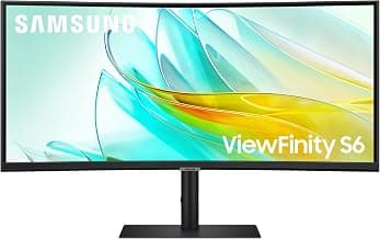 Samsung 34" (86.4cm) ViewFinity S6 Curved Monitor|Ultrawide WQHD 3440 X 1440|100hz|Type-C 90W|SRGB 115%|LAN Port|KVM Switch|350nits|Speakers|PIP|PBP|HDR10|HAS Swivel|LS34C650UAWXXL|Black