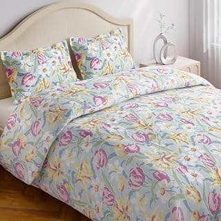 haus & kinder Bedsheet for Double Bed King Size 186 TC Pure Cotton Floral 108 * 108 Inches Bedsheets for King Size Bed with 2 Pillow Covers - Tulip Meadow, Blue