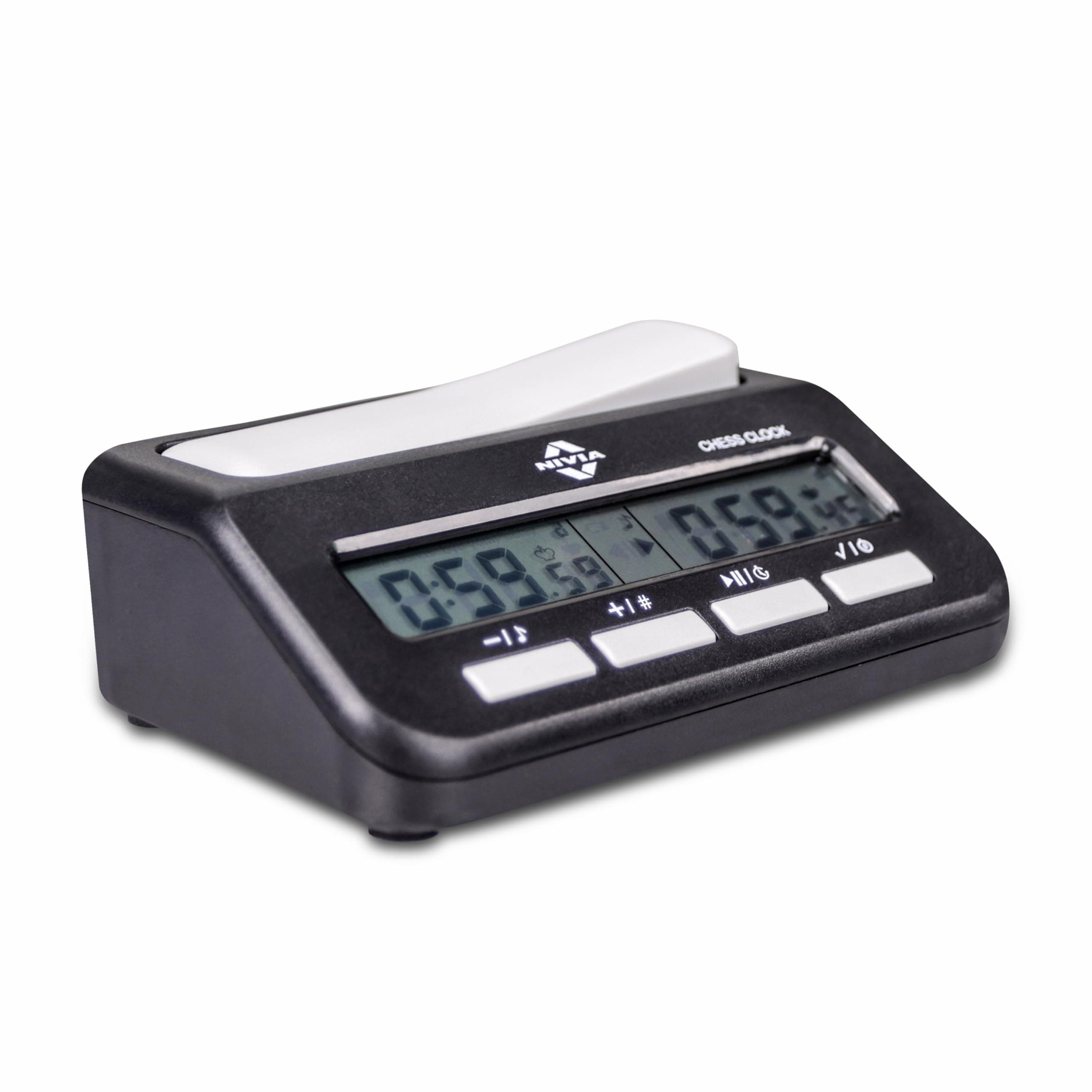 Nivia Chess Clock for Professional Board Games, Large Display, Digital Clocks, Game Timer and Board, Count Up/Countdown, Solid Plastic Digital Clock (Black)