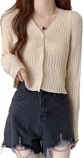 ICW Women's Knitted Ribbed Cardigan Long-Sleeve V-Neck Button-Up Shrug Jacket Top Dn85