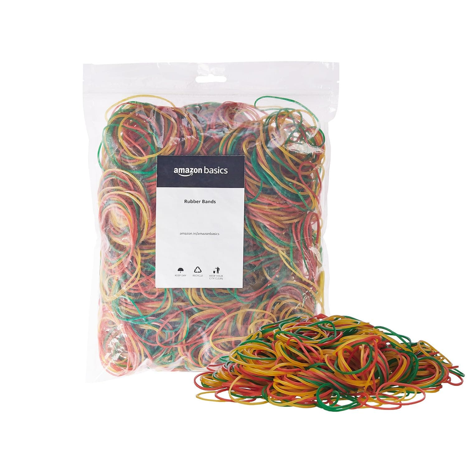 Amazon Basics Rubber Bands | Enhanced Stretchability and Durability | (3 inch, Pack of 500 gm) (Multicolour)