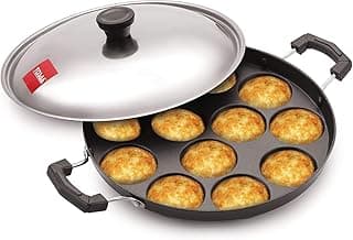 Tosaa Non-Stick 12 Cavity Appam Patra Side Handle with lid, Color May Vary