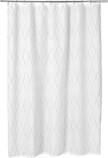 Ikea TSSP Polyester Striped Shower Curtain- White, Grey, Beige, 180x200 cm, Adjustable