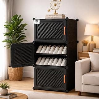 6 Layer Plastic Shoe Rack for Home 6 Layer with Cover Shoe Rack with Door | Multi Layer Shoe Organizer Stand | Space Saving Footwear Storage Cabinet for Bedroom Entryway.