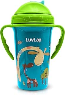 LuvLap Tiny Giffy Sipper for Infant/Toddler & Kids 300ml, Anti-Spill Sippy Cup with Soft Silicone Straw BPA Free, 1 Year+ (Green)