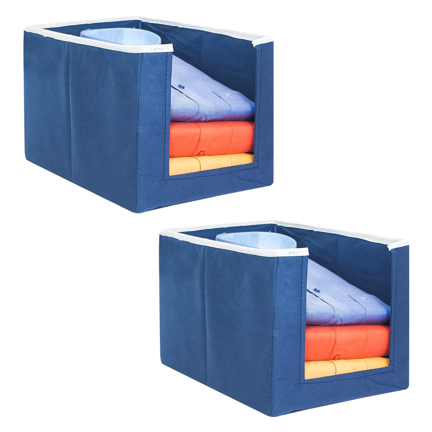 Just Mart Pack of 2 Non-Woven Shirt Stacker For Storage | Foldable Wardrobe/Closet Organizer For Saree Shirt, Pant, Dress | Foldable and Stackable Storage Box | Blue