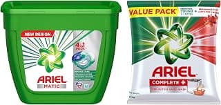 Ariel Complete + Detergent Washing Powder- 4Kg Value Pack & 4In1 Pods Detergent Pack 32 Ct -for Top & Front Load Washing Machine Only