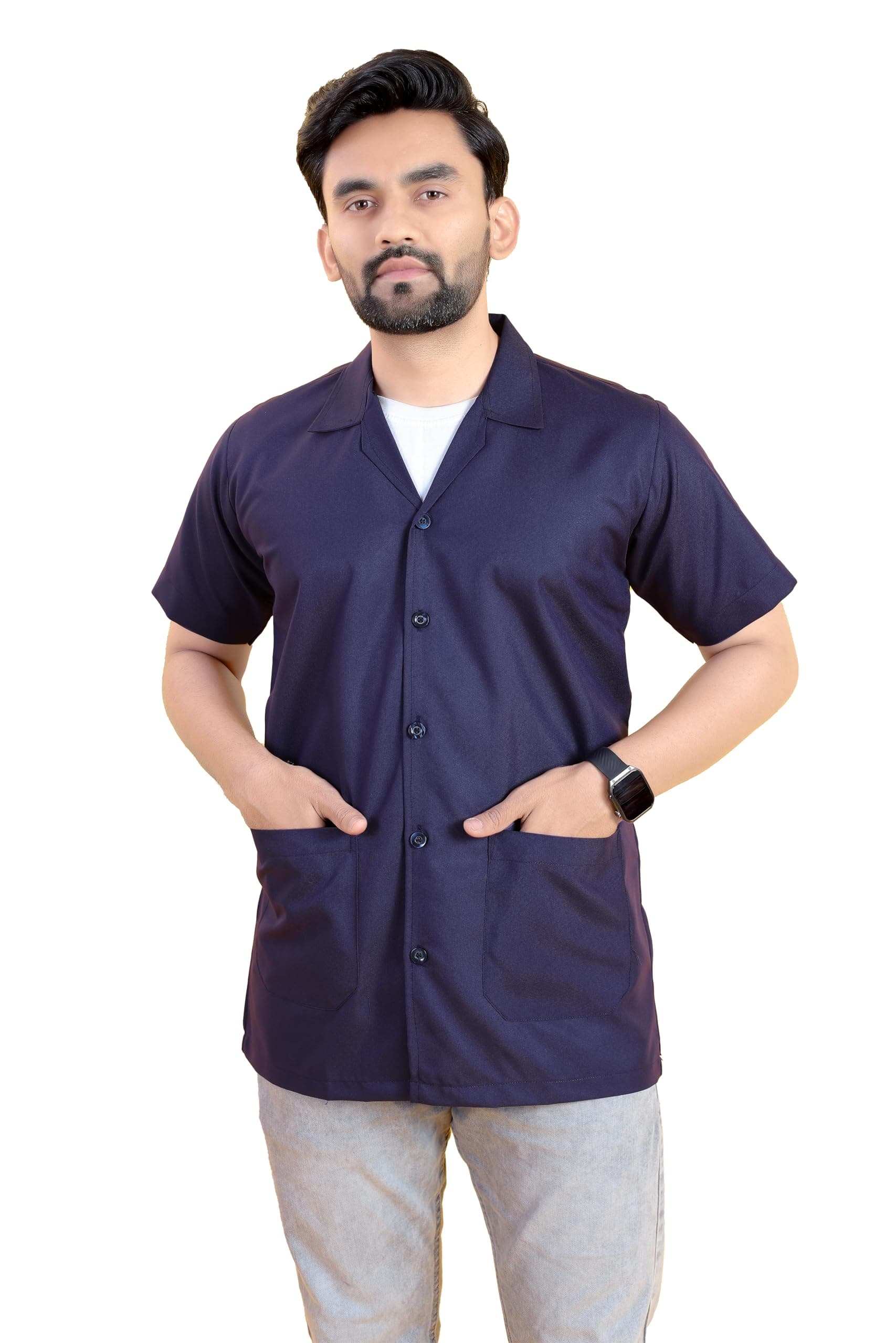 SUBA Blue Half Sleeve Medical Lab Coat Unisex Polycotton Doctor Apron XL | Men Women | Pharmacy & Engineering Students | Breathable Fabric | Button Closure | Multi Pocket | Nurses | Medical Uniform