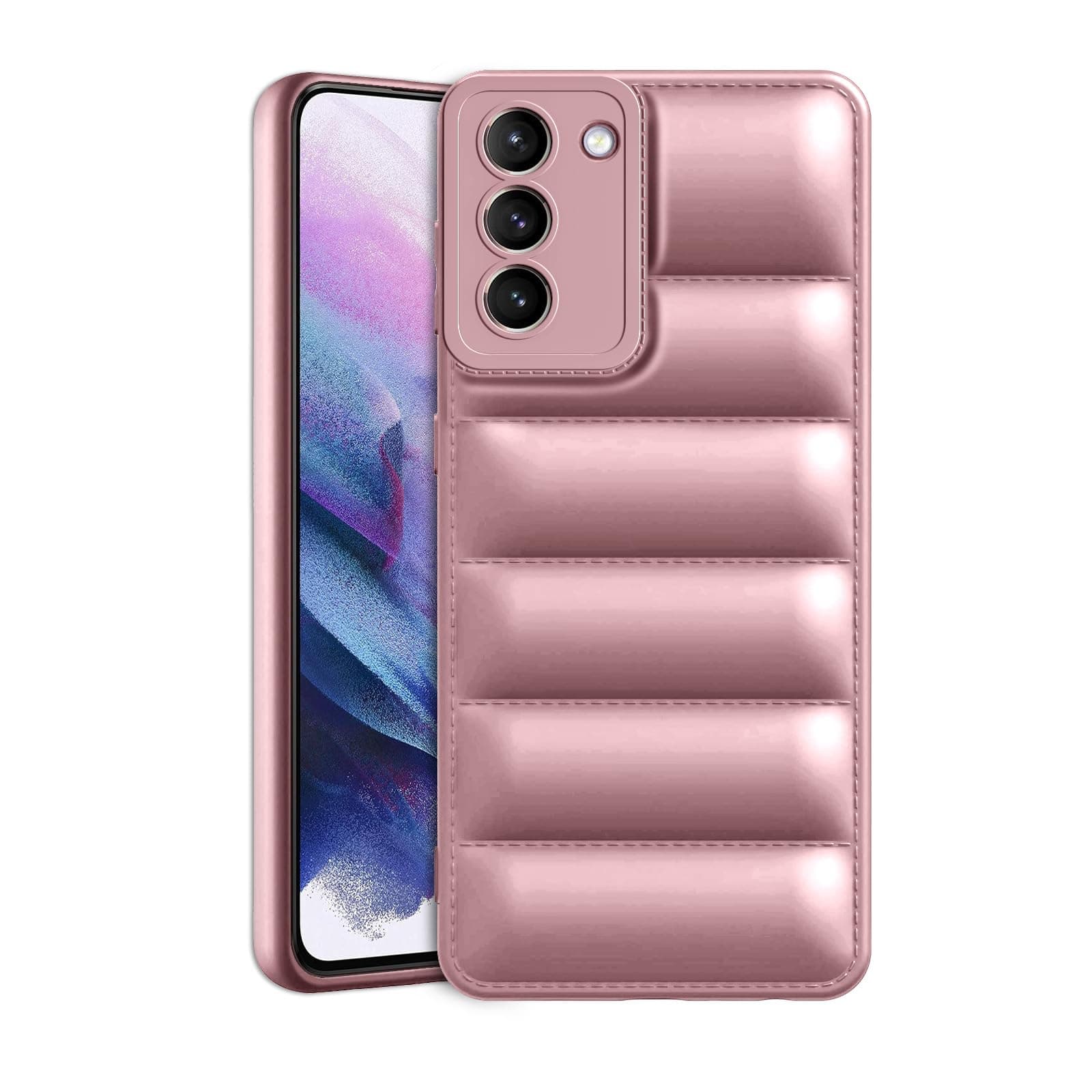 Amazon Brand - Solimo Puffer Case Camera Protection Soft Back Cover for Samsung Galaxy S21 Plus - Rose Gold