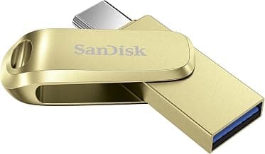 SanDisk Mobile Pen Drive Luxe 128GB, USB Type A & USB C Connector, Up to 400MB/s R, Gold