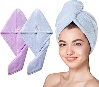 Yellow Weaves 2 Pcs Microfiber Hair Towel Wrap for Women Super Absorbent Head Towel Wrap for Ladies Hair Turban Quick Drying Microfiber Towel for Hair Salon Quality Hair Dry Cap (Multicolor)