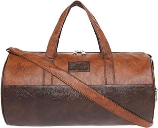 FUR JADEN Tan Leatherette Gym Bag for Men Women Boys Girls Travel Duffle Weekender Bag 23L