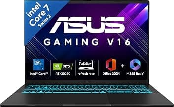 ASUS Gaming V16 (2025),Intel Core 7 240H (i7-14th Gen),RTX 5050-8GB,16GB RAM,512GB SSD,FHD+,16",144Hz,Backlit Keyboard,Windows 11,M365*,Office 2024,Matte Black,1.95 Kg V3607VH-RP038WS,Gaming Laptop