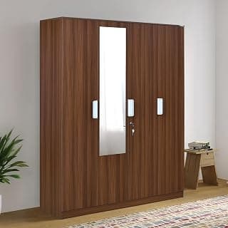 Nilkamal Joyce 4 Door Wooden Wardrobe with Mirror for Bedroom | Almirah with 13 Shelves & 1 Hanging Rod | Clothes Cupboard | Engineered Wood | Walnut
