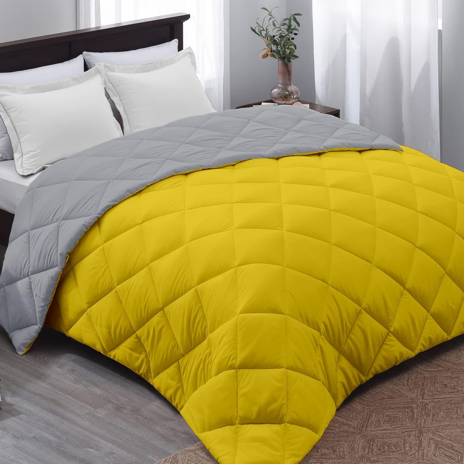 AYKA Reversible Comforter 220 GSM Microfiber Reversible AC Comforter/Blanket for Winter/Quilt/Duvets for Queen Size Single Bed (60 * 90, Yellow & Grey)| TC - 220