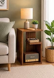 Multipurpose Wooden Coffee Table for Living Room & Bedroom | Modern Side Table with Storage Shelf | Decorative End Table for Sofa Side, Bedside & Office Use | Brown Finish