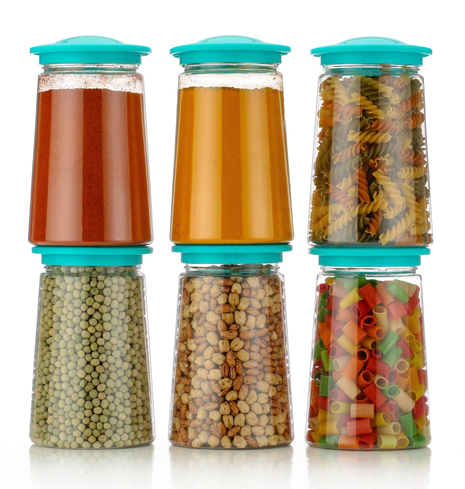 Xiran Kitchen Storage Box, Container for Kitchen, Storage Box for Kitchen, Storage Jars, Storage Containers for Pulses, Cereals, Dry Fruits, Kitchen Accessories Items for Home (1200Ml Green Set of 6)