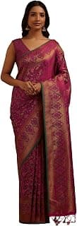 Soch Womens Blue Tussar Floral Woven Design Saree