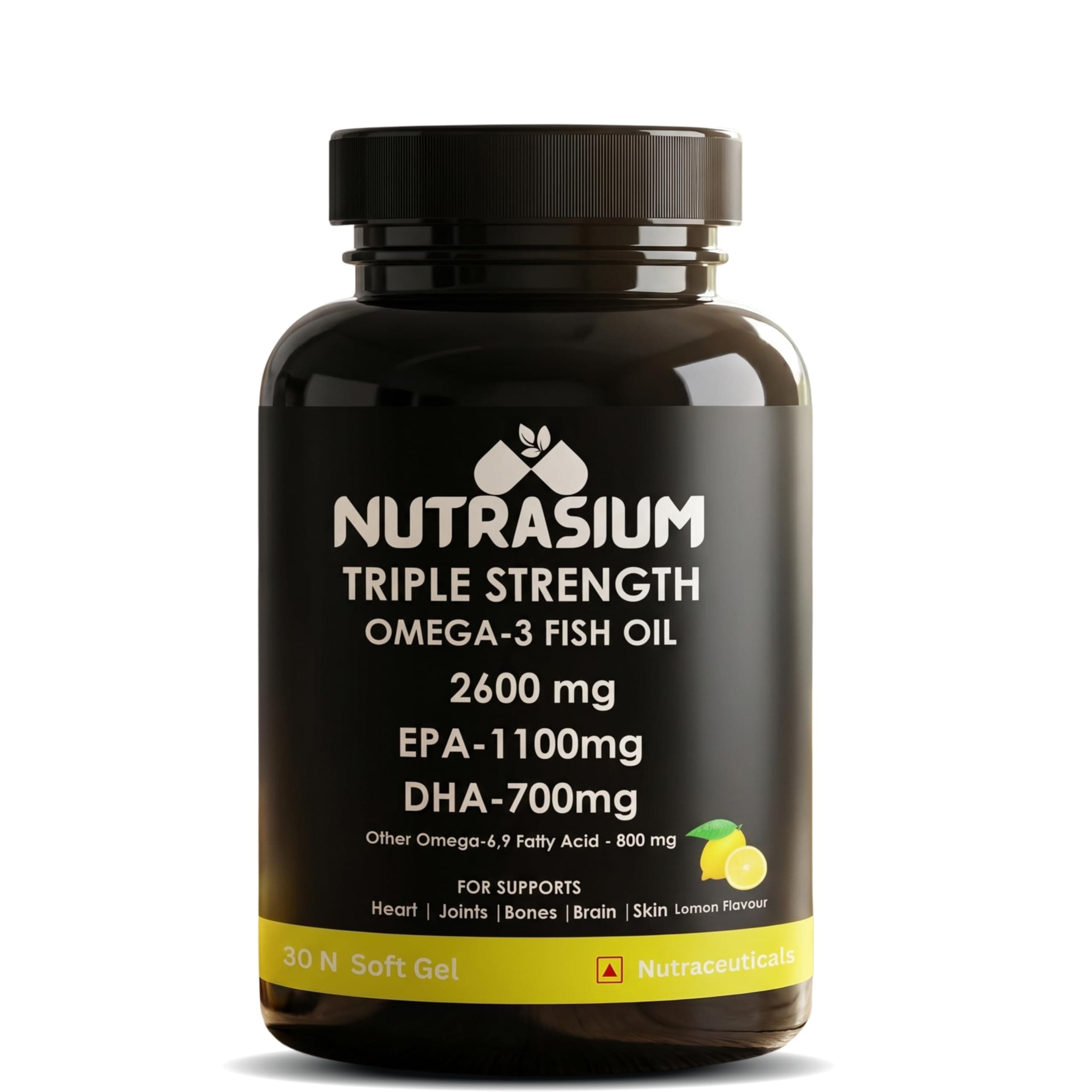 Nutrasium Omega-3 Fish Oil 2600mg | Triple Strength | Heart Brain Eye Joint Skin Bone | 30 Softgels