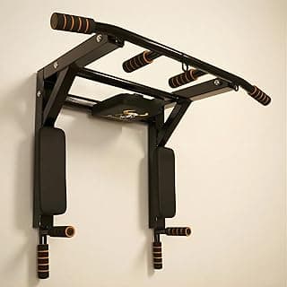 BARBARIAN Heavy Duty Wall Mount Pull Up Bar 3-in-1, Chin Up Bar & Dip Station for Home Gym, Multi-Grip Strength Training Equipment with Steel Frame & 150kg Capacity