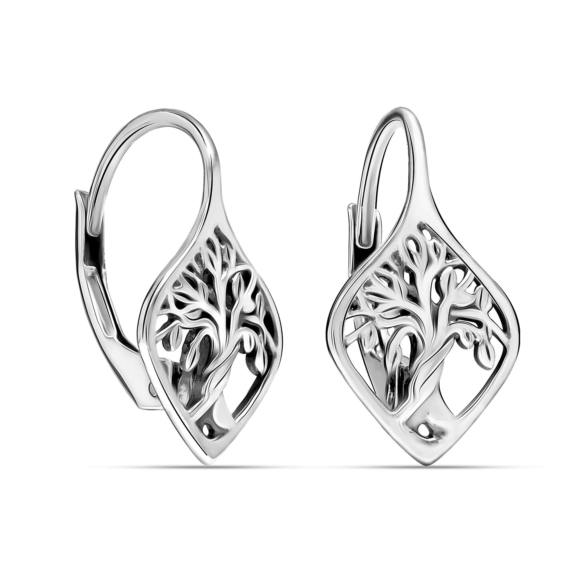 LeCalla 925 Sterling Silver Leverback Earrings for Women | Square Faceted Tree of Life Drop Earrings | Women's Tree Shape Design Filigree Earring 20MM